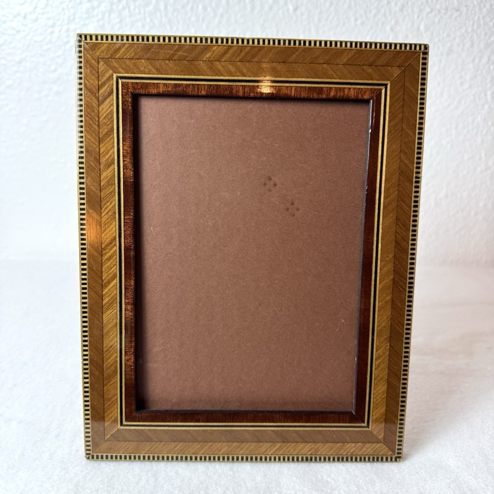 Tizo Wood 5x7 Picture Frame Chevron Inlay Brown Black Standing Italy NO GLASS